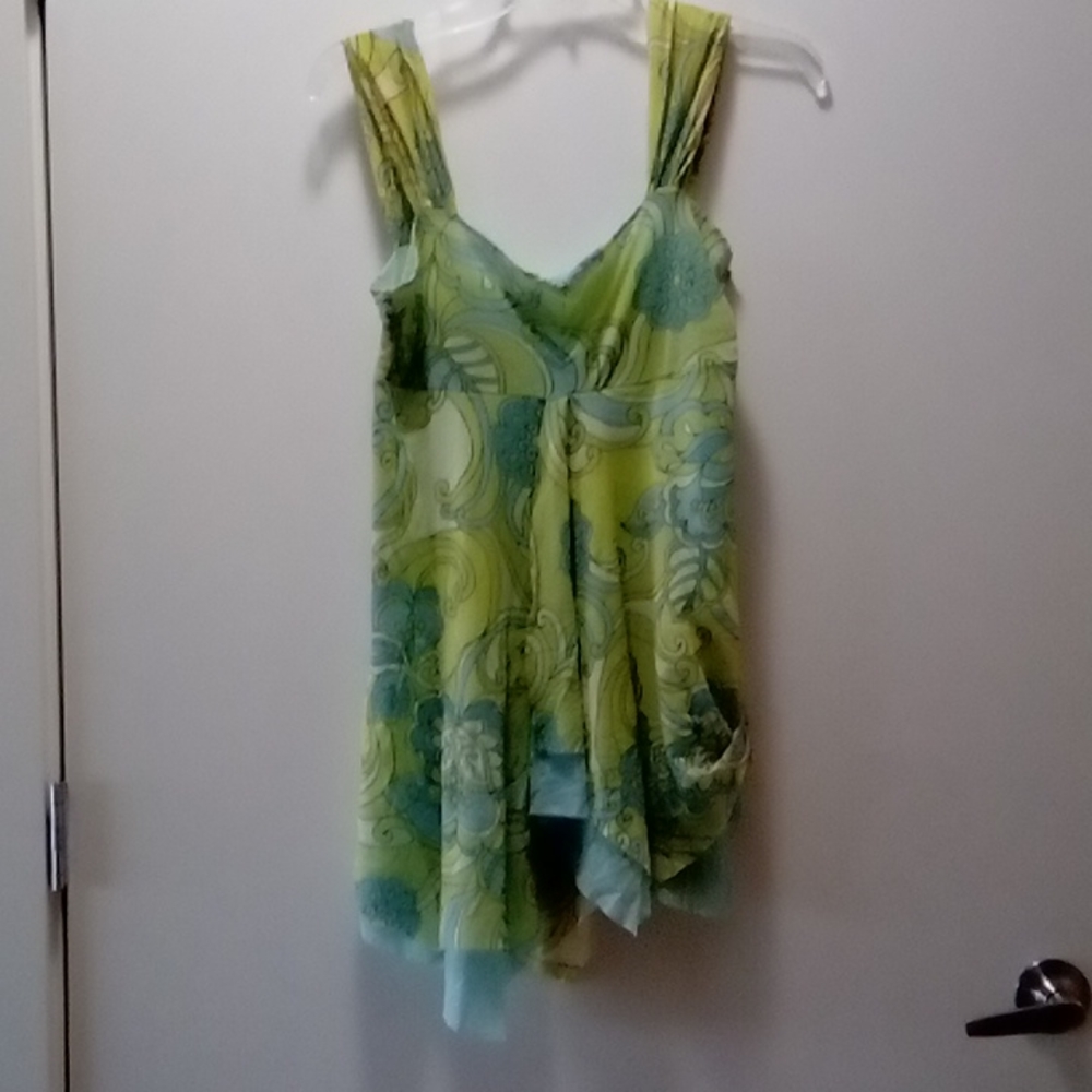 70's pattern Nylon sleeveless blouse